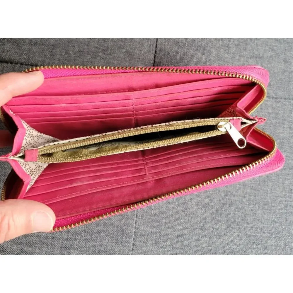 Pink Vegan Leather Wallet Zippered pouch and credit card holders  5 x 4
